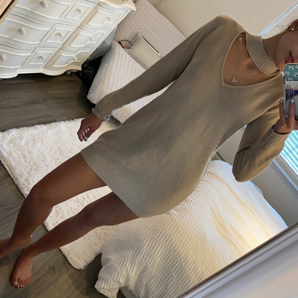 Beige sweater dress with cut out